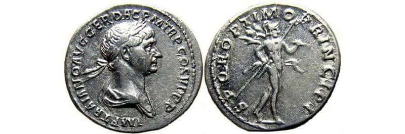 A silver coin of Emperor Trajan, via Wildwinds