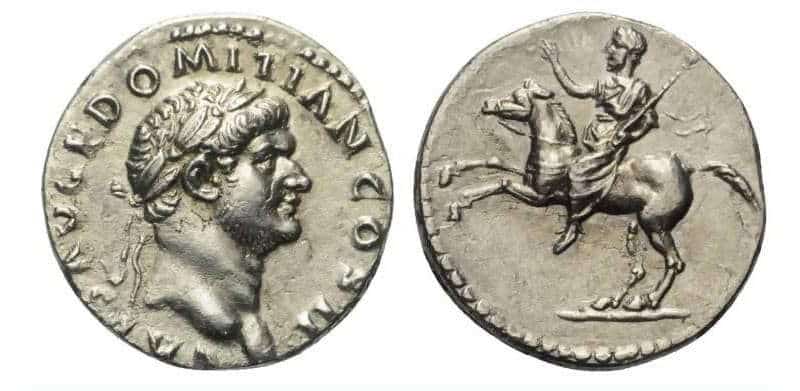 A silver coin of Emperor Domitian, via WildWinds