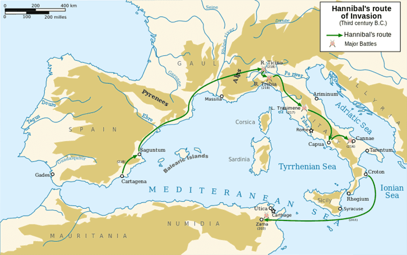 The route of Hannibal and his armies