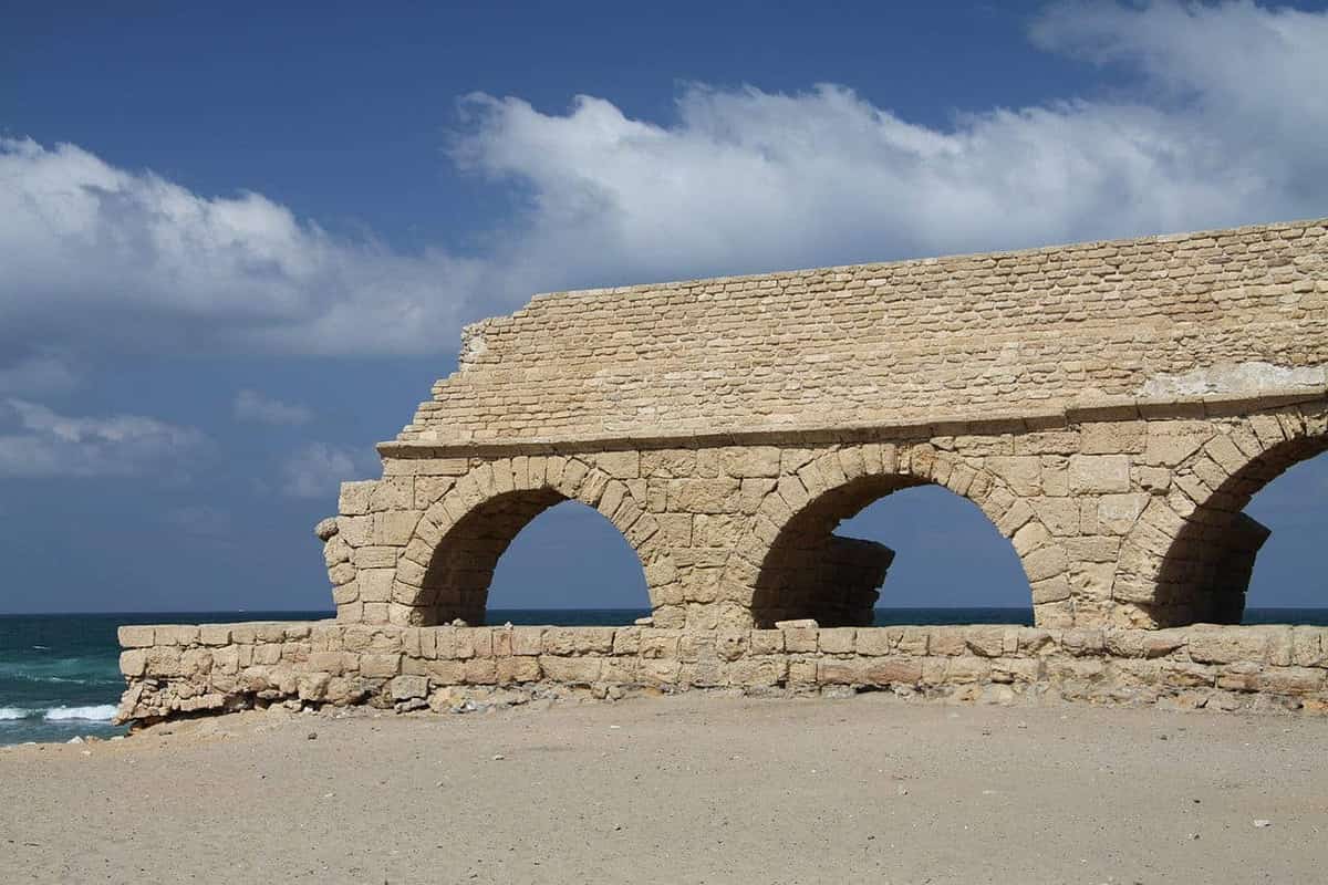 Roman aqueduct in Caesarea Maritima, the capital of the former Roman province of Judea