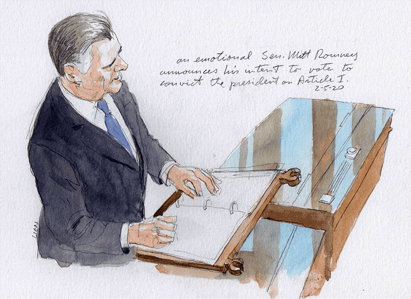 Senator Mitt Romney, sketch by Art Lien 