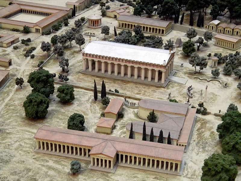 British Museum model, showing how the site of Olympia looked in ca 100 BC