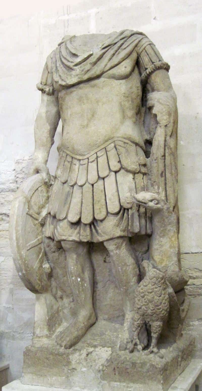 A Gallo-Roman statue of Taranis, with his symbolic wheel and the eagle of Jupiter