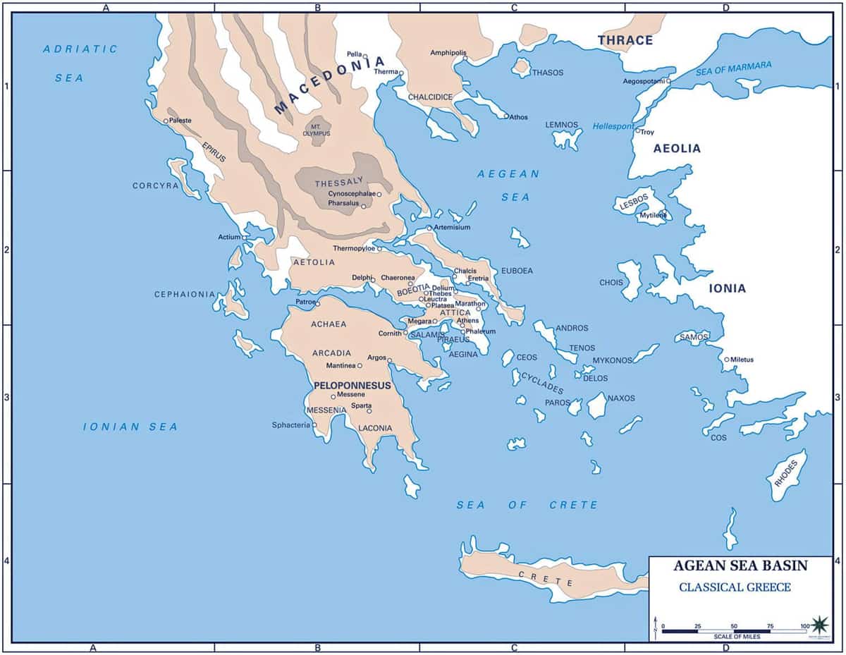 map classical greece aegean islands