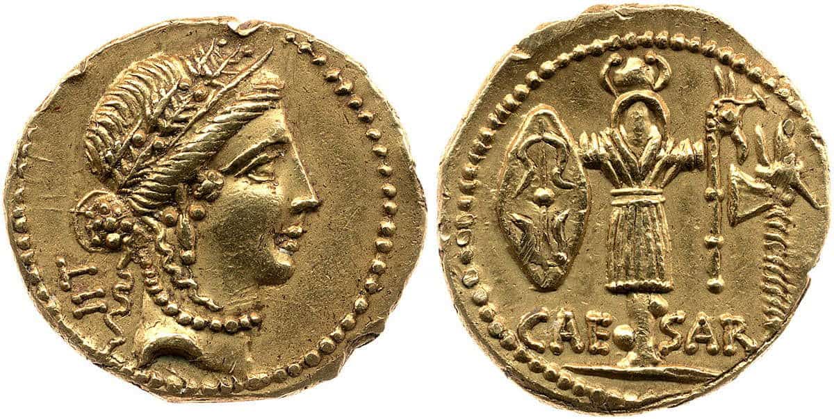 gold aureus julius cauesar gallic trophy