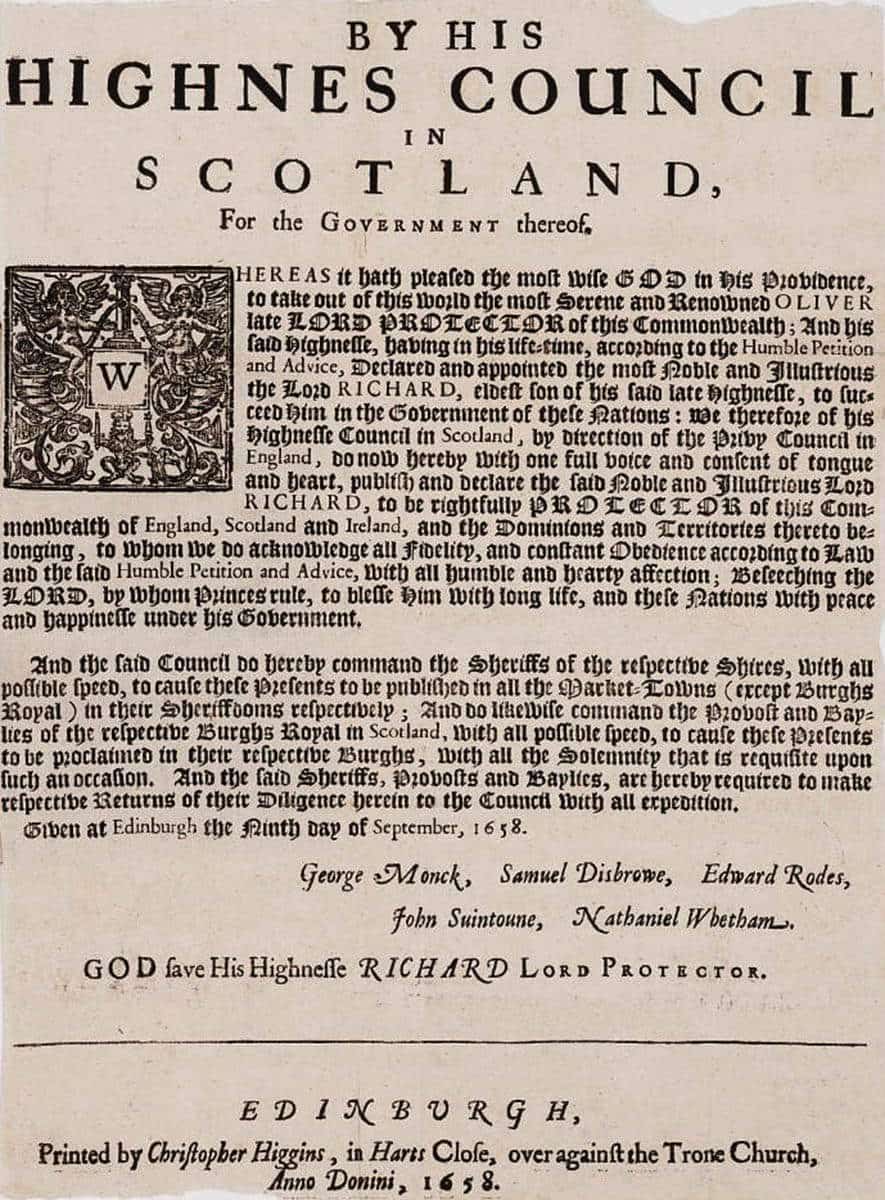 richard cromwell declaration 1658