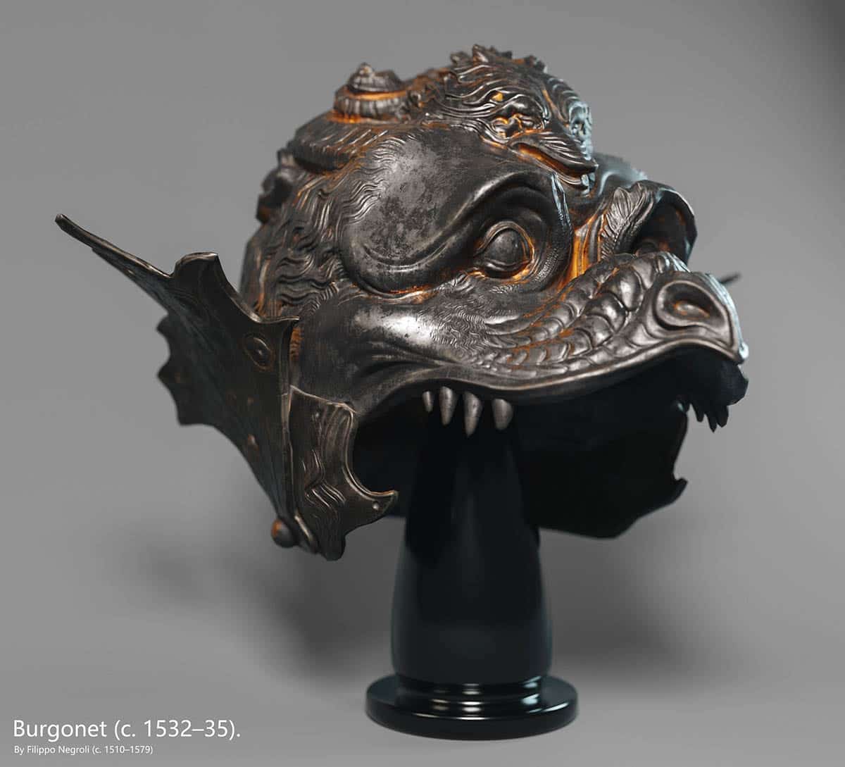 negroli medieval armor dragon helmet