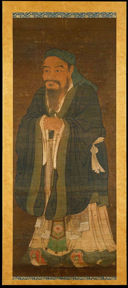 Confucius portrait hanging scroll silk