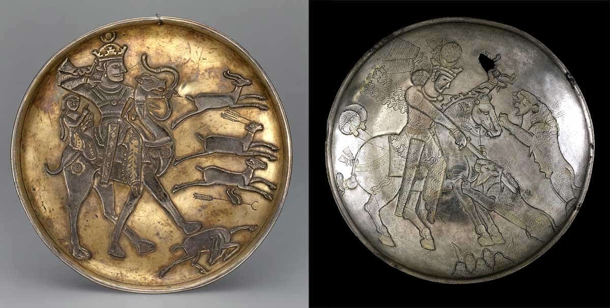 Sassanid silver plates hunting scenes