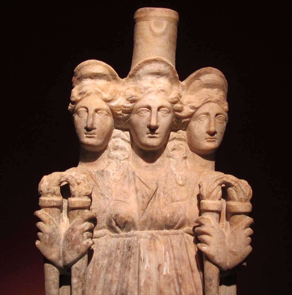 Three-headed sculpture of Hecate. Source: Antalya Archaeological Museum, Turkey