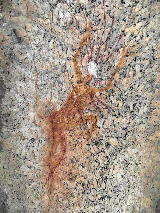 shaman praying mantis rock painting