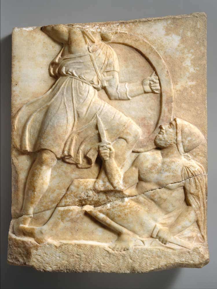 hoplite battle scene grave stele