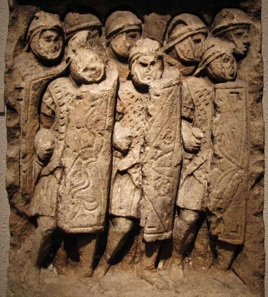 The relief showing Roman legionaries in the battle formation, 1st century CE, Glanum, southern France