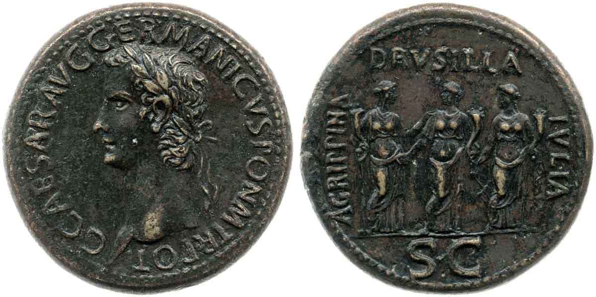 emperor caligula portrait coin sisters