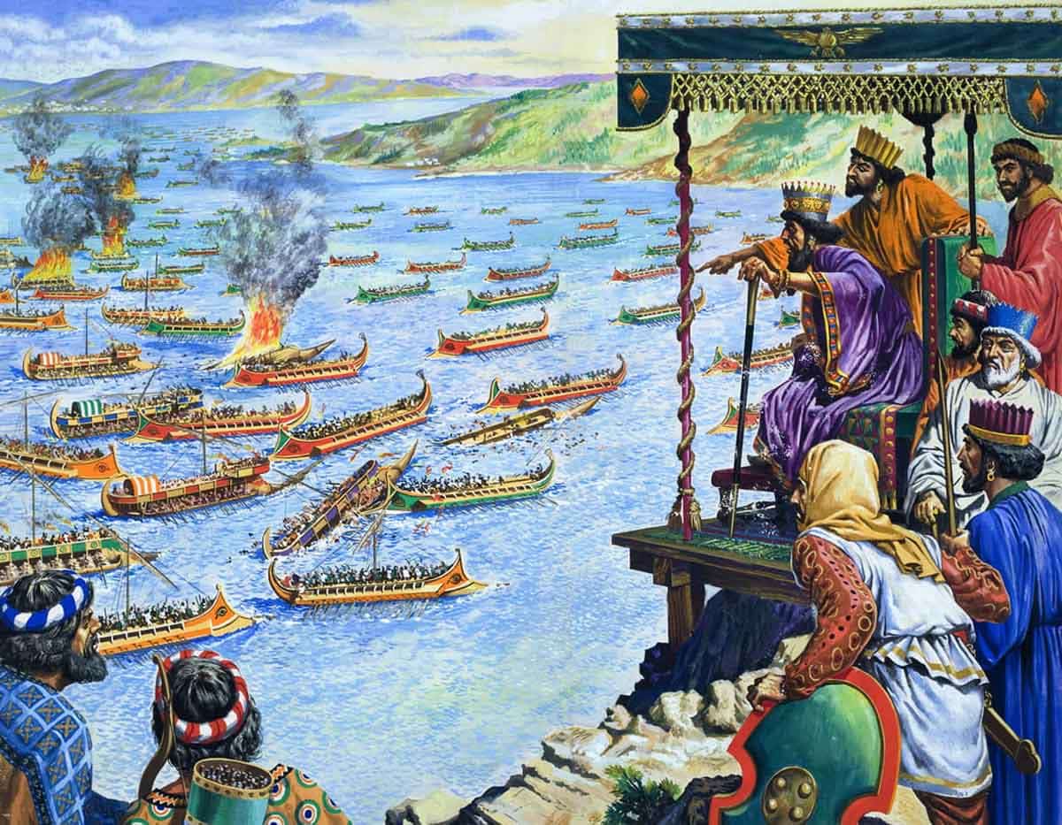 battle salamis painting from above