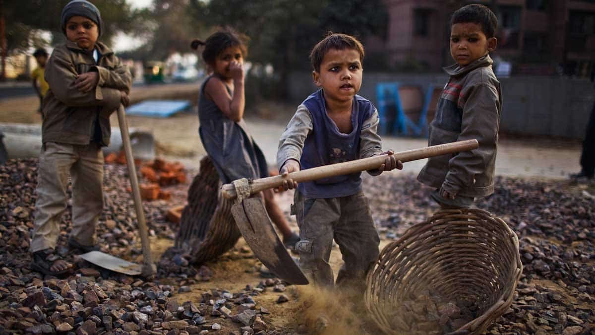 children work in construction site