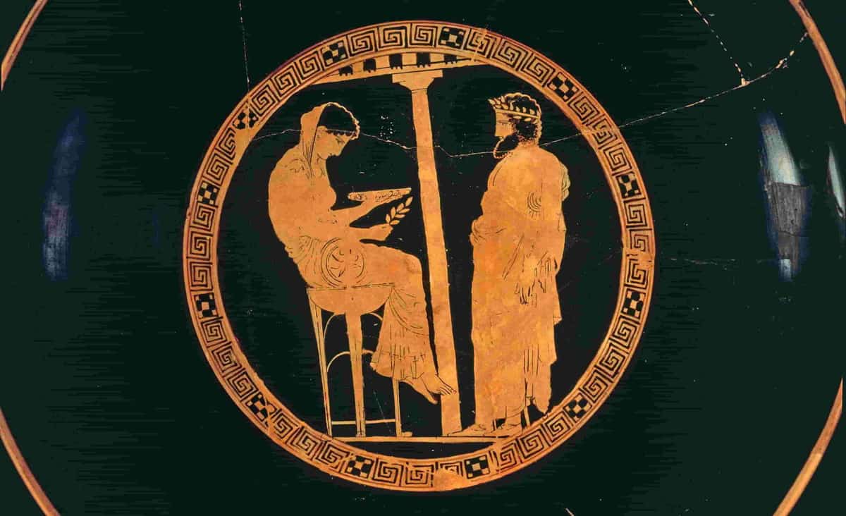 delphi pythia vase painting