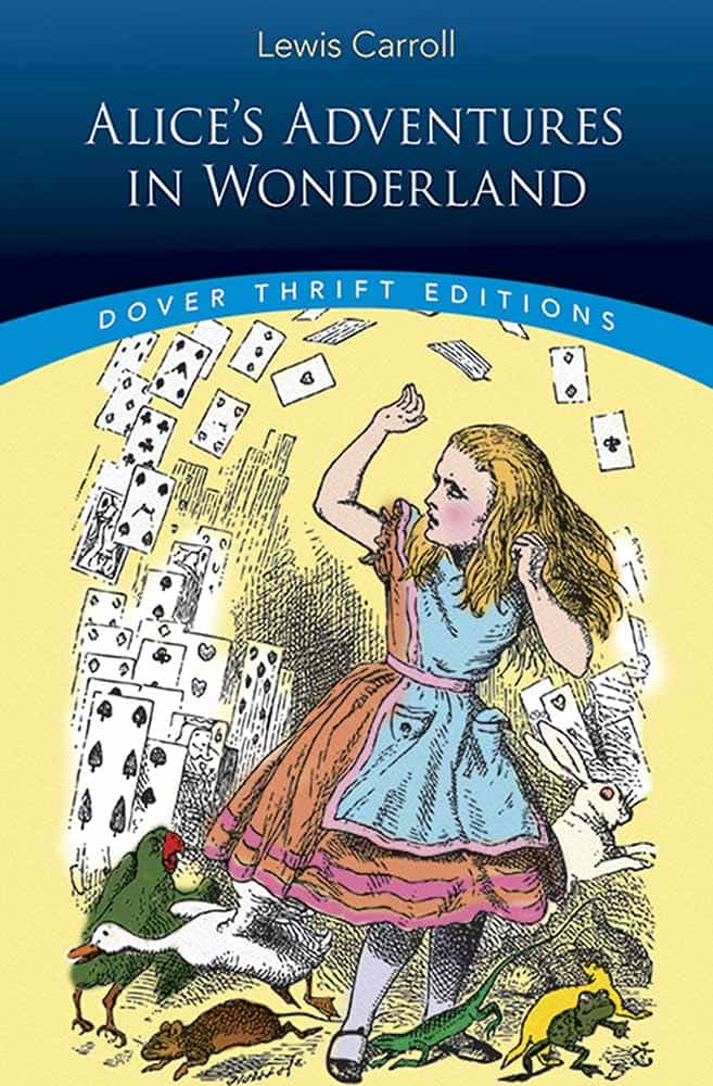 Front cover for Alice’s Adventures in Wonderland, 1865, by Lewis Carroll