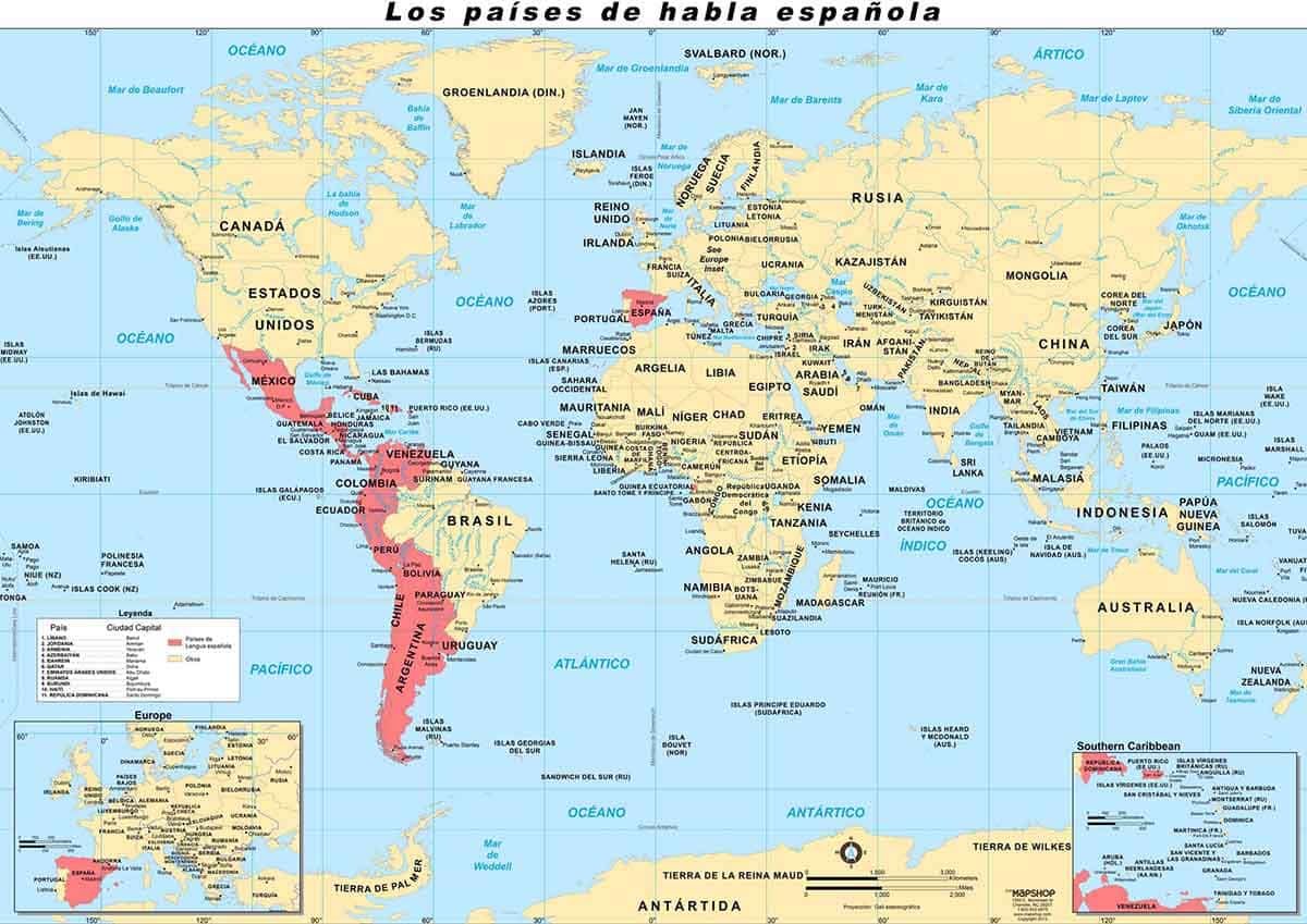 Spanish speaking countries on the world map