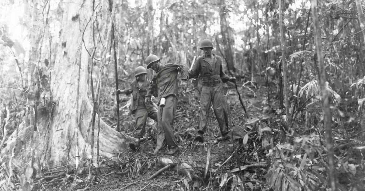 Wounded soldiers at Guadalcanal.