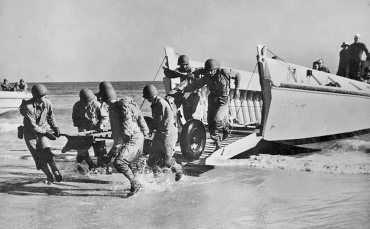 US Marines landing at Normandy in amphibious landing craft on D-Day, June 6, 1944. Source: A. E. French/Archive Photos/Getty Images