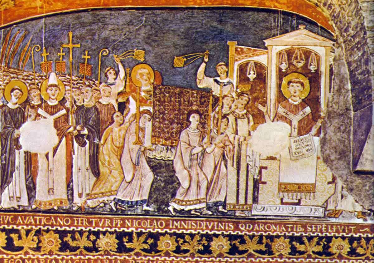 11th C Fresco in Basilica of San Clemente – Cyril & Methodius bringing Clement’s Relics to Rome