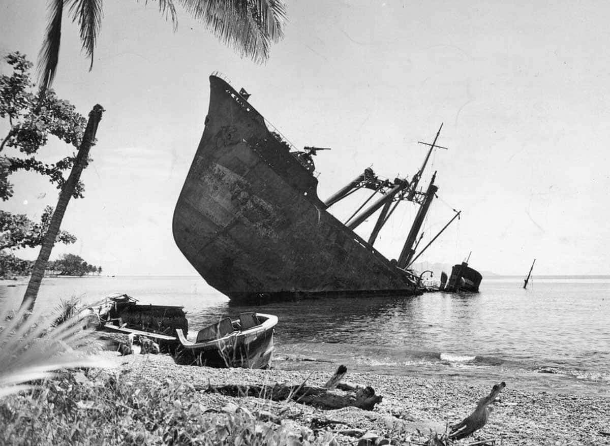 Beached Japanese transport Guadalcanal Source: The New York Times