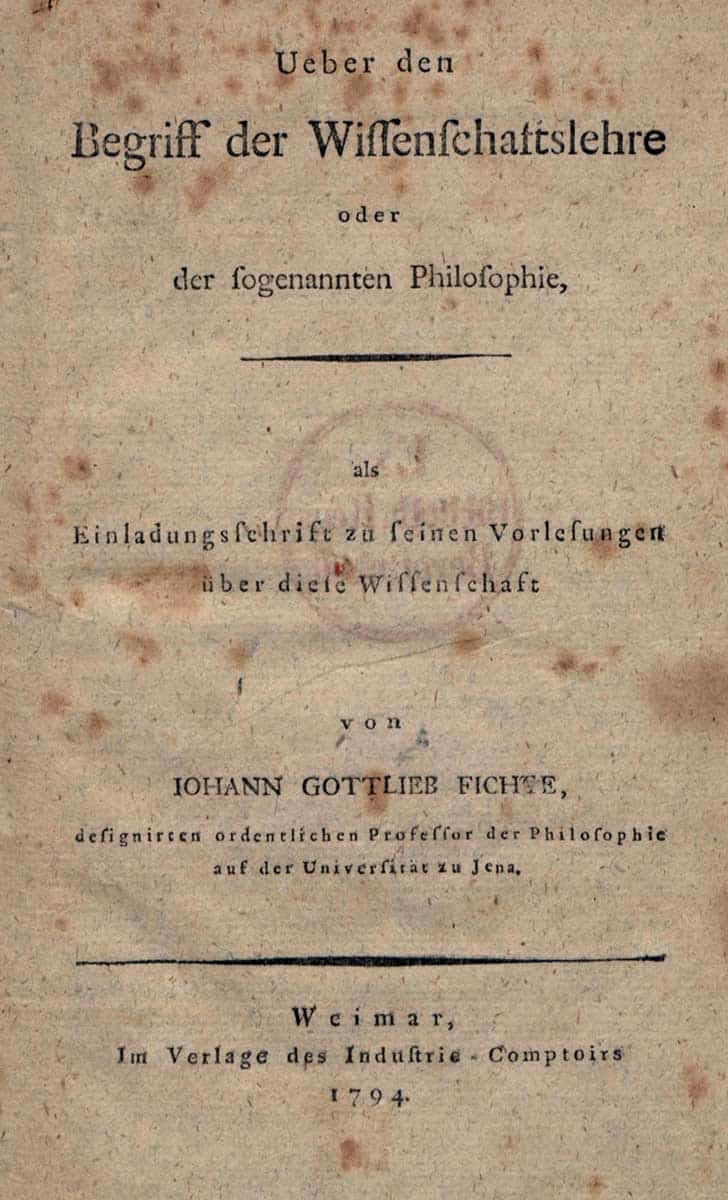 The original German cover page of Fichte’s Wissenshaftslehre. Source: Deutsches Textarchiv 