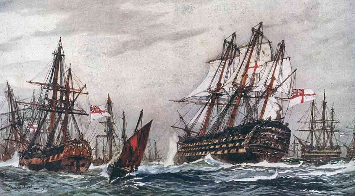 bomb ketches saluting hms victory