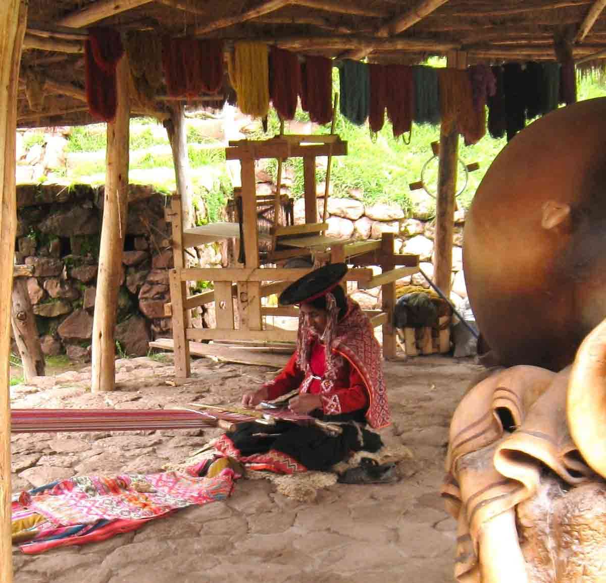 andean woman weaving backstrap loom