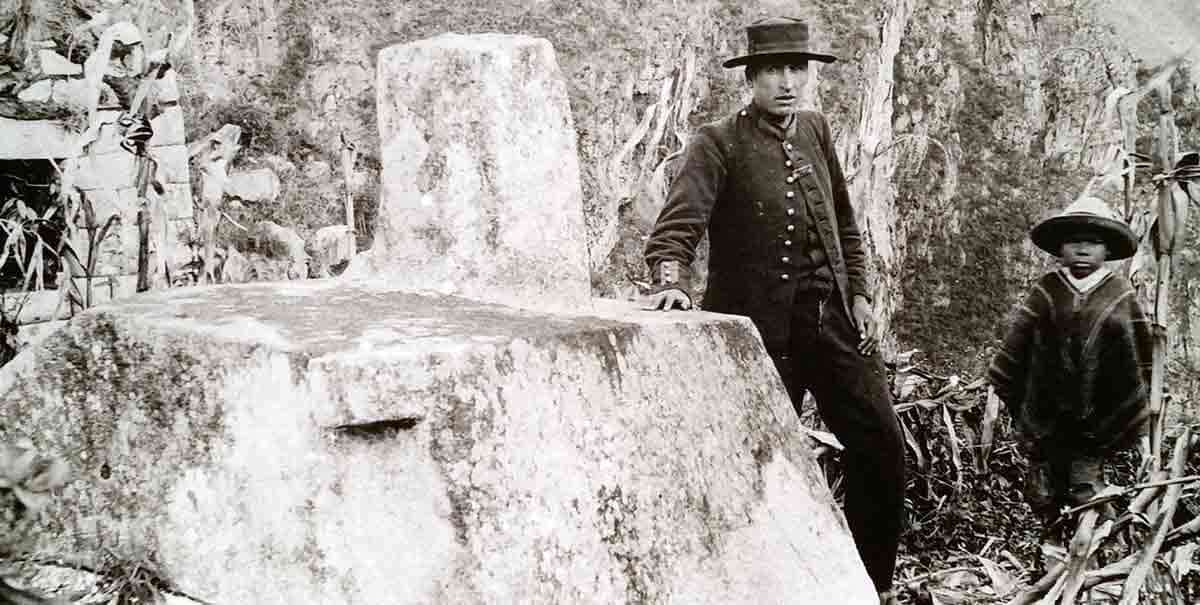 Sergeant Carrasco with Machu Picchu’s Intihuatana a sacred stone carving