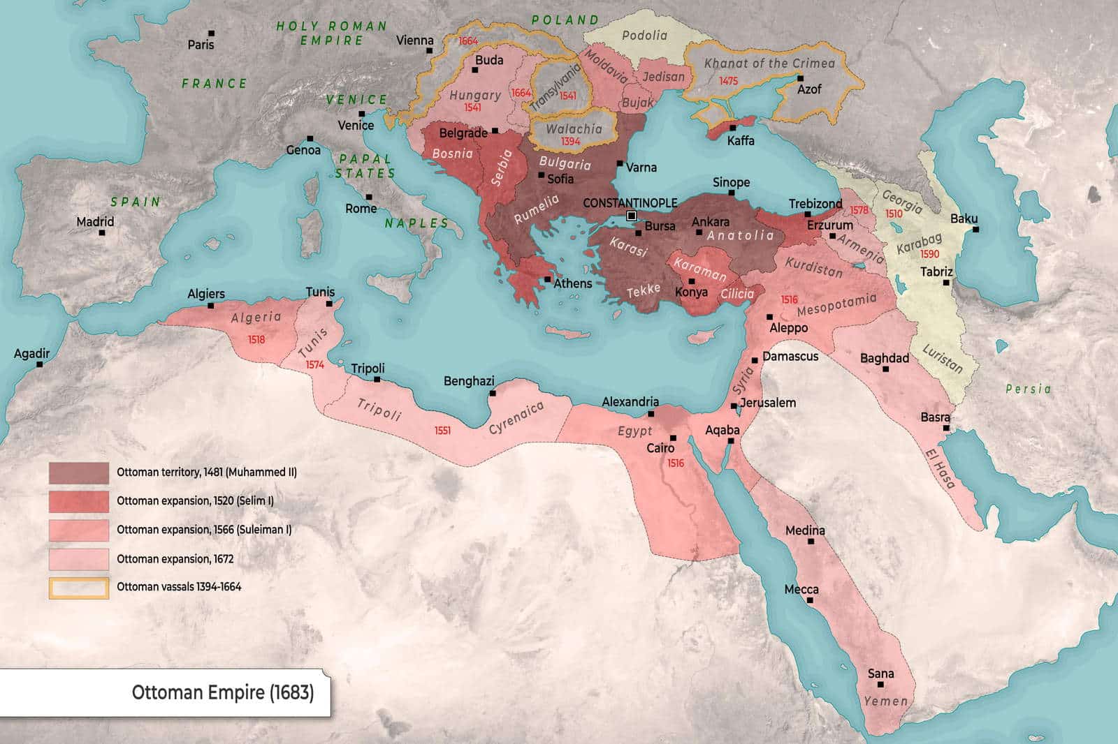 Map of the Ottoman Empire at Its Peak (1683 CE)