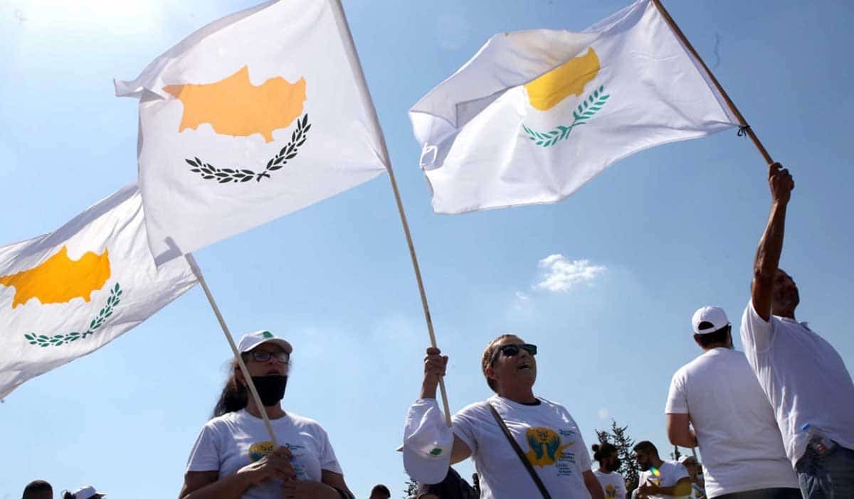 A peaceful protest march for the reunification of Cyprus in 2021. Source: Parikiaki