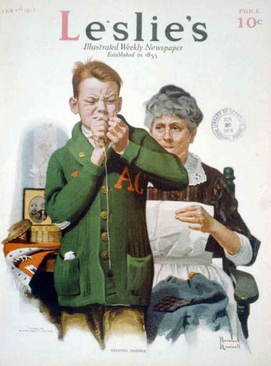 rockwell boy helping mother