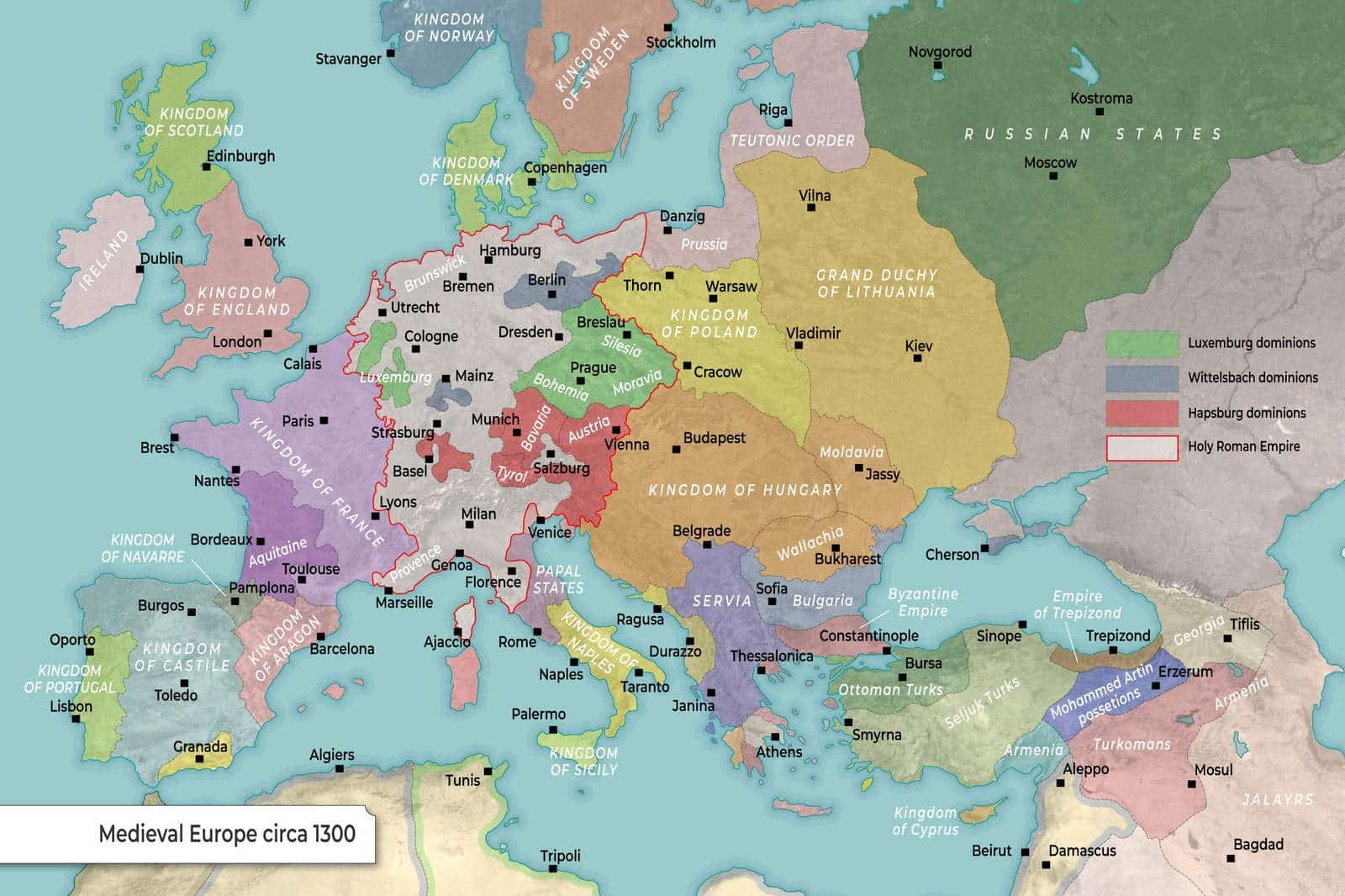 Map of Medieval Europe, circa 1300