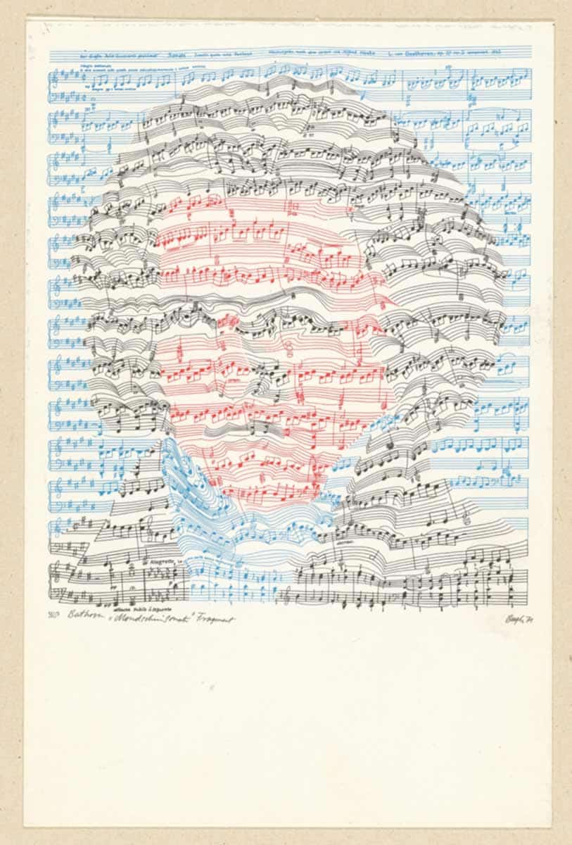 beethoven face in musical notes