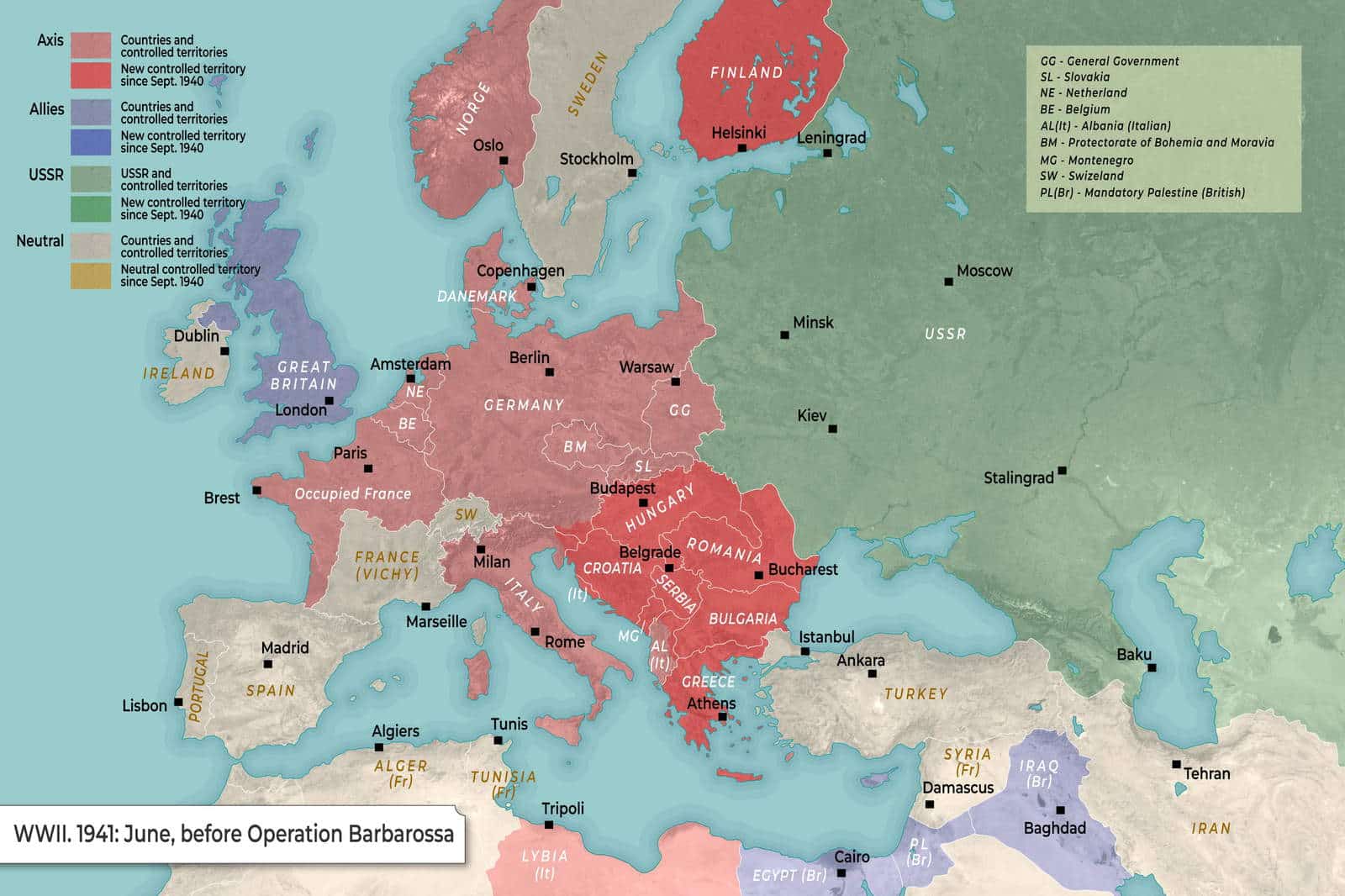 Map: World War II (June 1941, Just Before Operation Barbarossa)