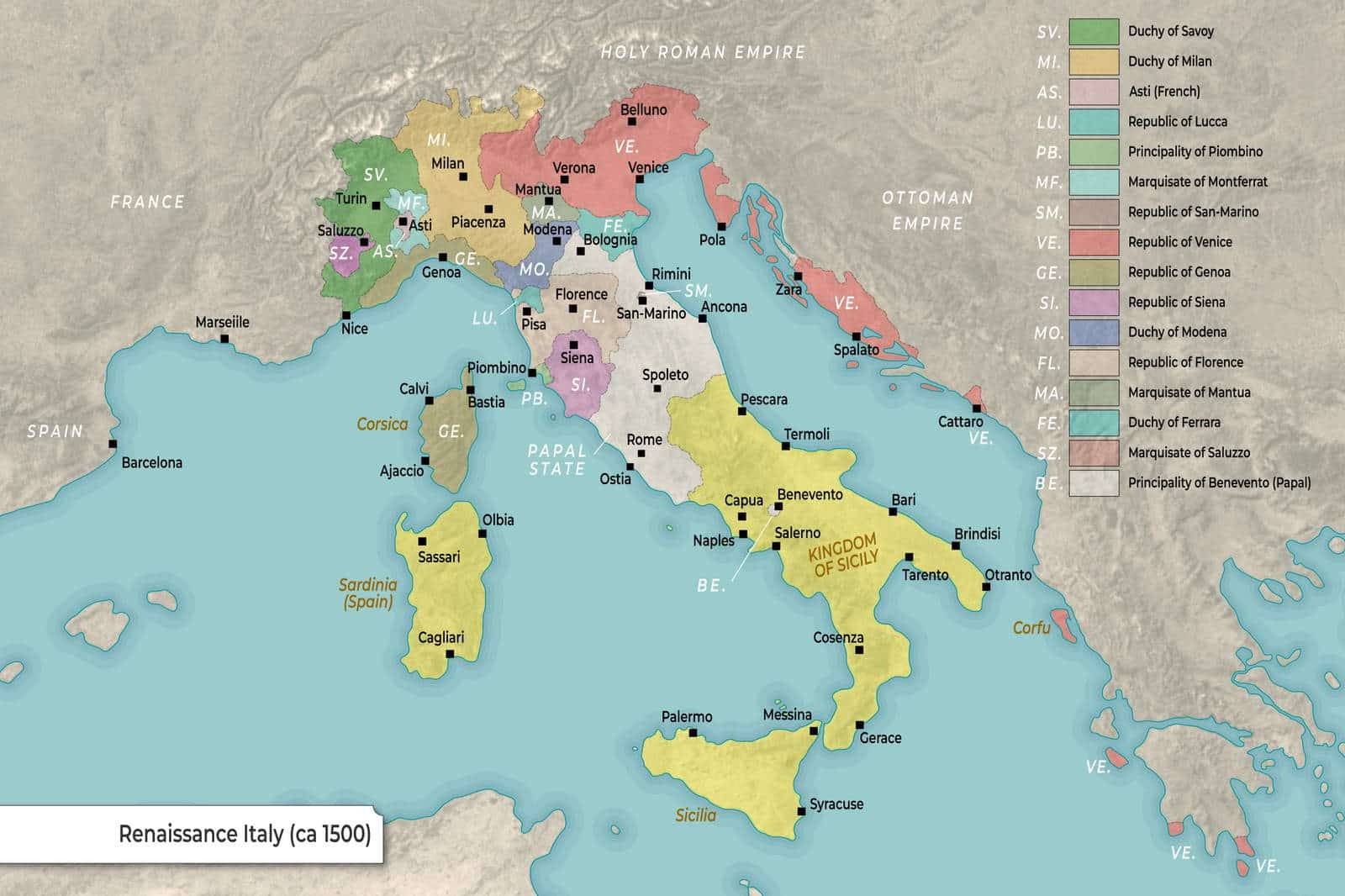 Map: Italian Peninsula During the Renaissance