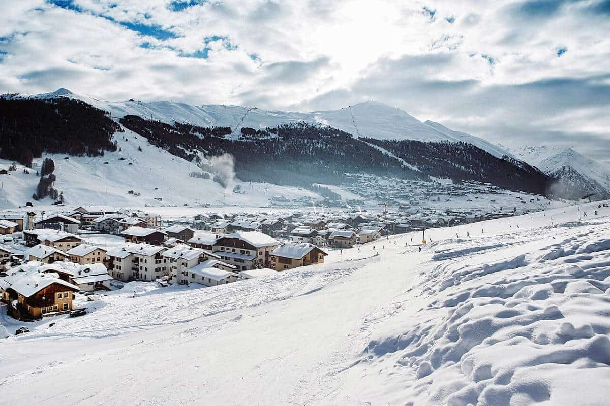 snowy town dolomites italy