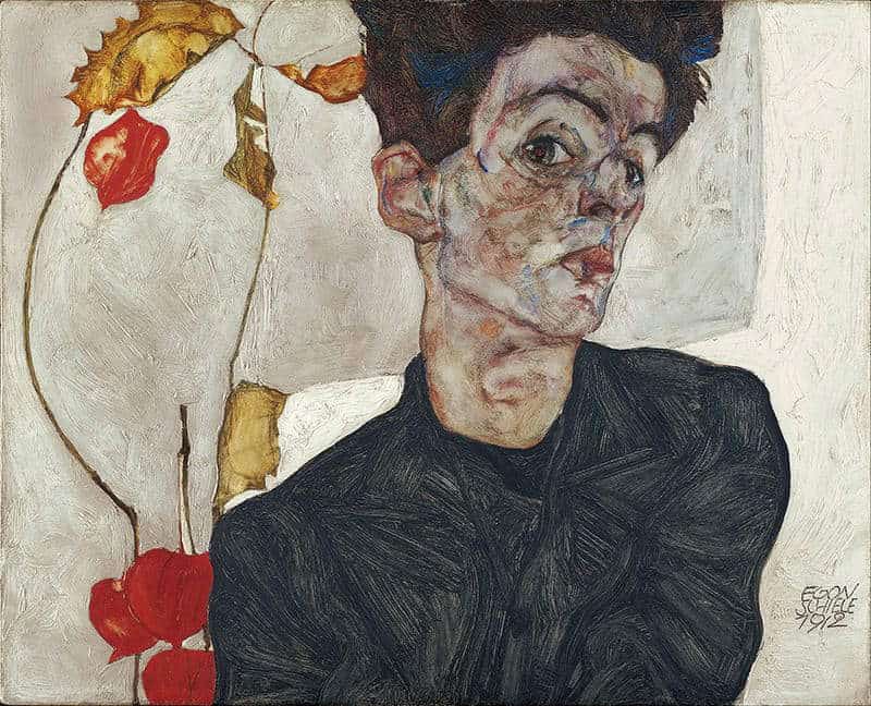 Self-Portrait with Chinese Lantern Plant by Egon Schiele, 1912