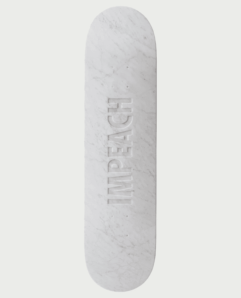 Impeach, Jenny Holzer, marble skateboard deck 